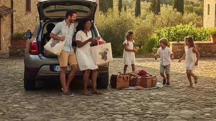 Familie bij auto met koffers